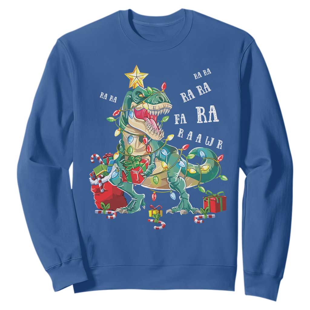 Dinosaur Christmas Sweatshirt Tree Lights Xmas Boys Men TS10 Royal Blue Print Your Wear
