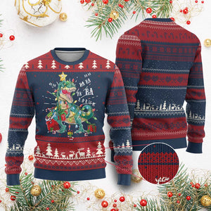 Dinosaur Christmas Knit Sweatshirt Tree Lights Xmas Boys Men TS10 Burgundy Print Your Wear