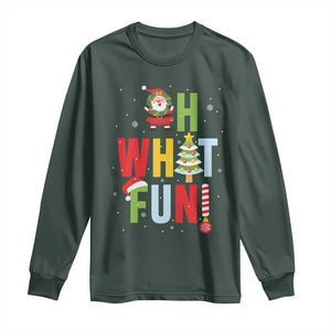 Funny Christmas Santa Long Sleeve Shirt Oh What Fun Christmas Tree And Wreath TS10 Dark Forest Green Print Your Wear