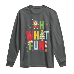 Funny Christmas Santa Long Sleeve Shirt Oh What Fun Christmas Tree And Wreath TS10 Dark Heather Print Your Wear