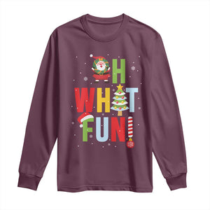 Funny Christmas Santa Long Sleeve Shirt Oh What Fun Christmas Tree And Wreath TS10 Maroon Print Your Wear