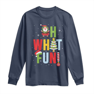 Funny Christmas Santa Long Sleeve Shirt Oh What Fun Christmas Tree And Wreath TS10 Navy Print Your Wear