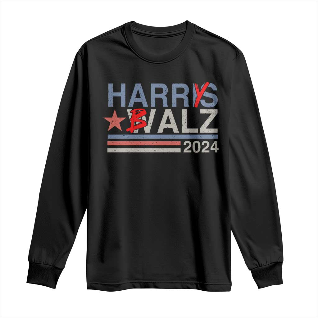 Funny Harris Walz 24 Long Sleeve Shirt Harry Balz 2024 Meme Democratics Vote TS10 Black Print Your Wear