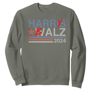 Funny Harris Walz 24 Sweatshirt Harry Balz 2024 Meme Democratics Vote TS10 Military Green Print Your Wear