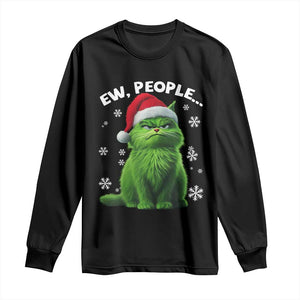 Funny Christmas Cat Long Sleeve Shirt Ew People Xmas Gag Gift TS10 Black Print Your Wear