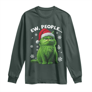 Funny Christmas Cat Long Sleeve Shirt Ew People Xmas Gag Gift TS10 Dark Forest Green Print Your Wear