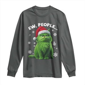 Funny Christmas Cat Long Sleeve Shirt Ew People Xmas Gag Gift TS10 Dark Heather Print Your Wear