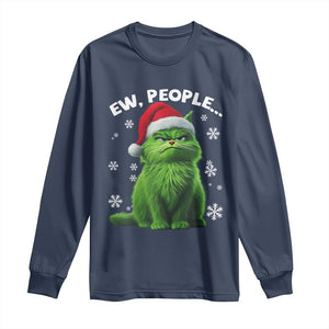 Funny Christmas Cat Long Sleeve Shirt Ew People Xmas Gag Gift TS10 Navy Print Your Wear