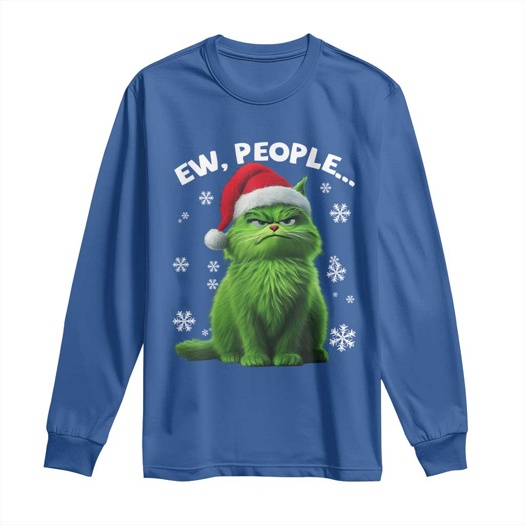 Funny Christmas Cat Long Sleeve Shirt Ew People Xmas Gag Gift TS10 Royal Blue Print Your Wear