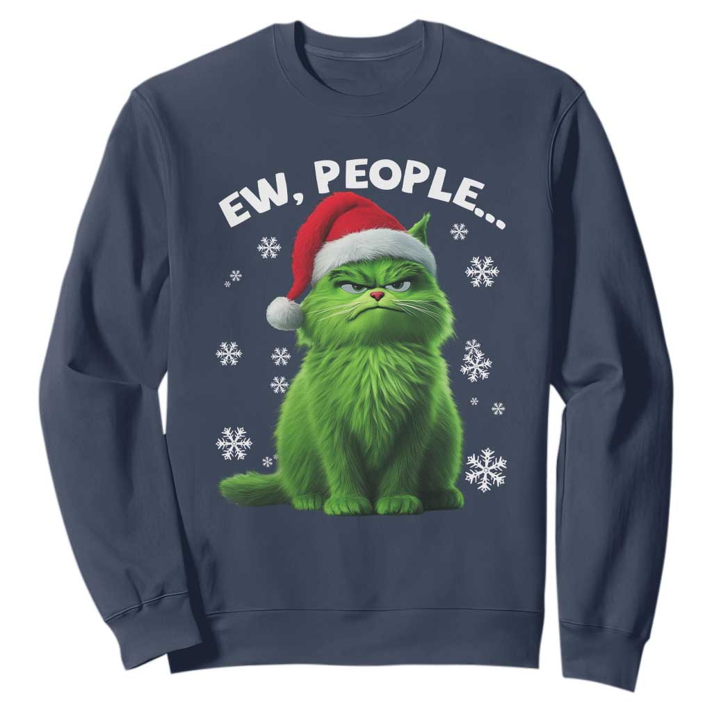 Funny Christmas Cat Sweatshirt Ew People Xmas Gag Gift TS10 Navy Print Your Wear