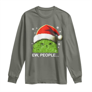 Christmas Cat Long Sleeve Shirt Ew People Meowy Kitten Lovers TS10 Military Green Print Your Wear