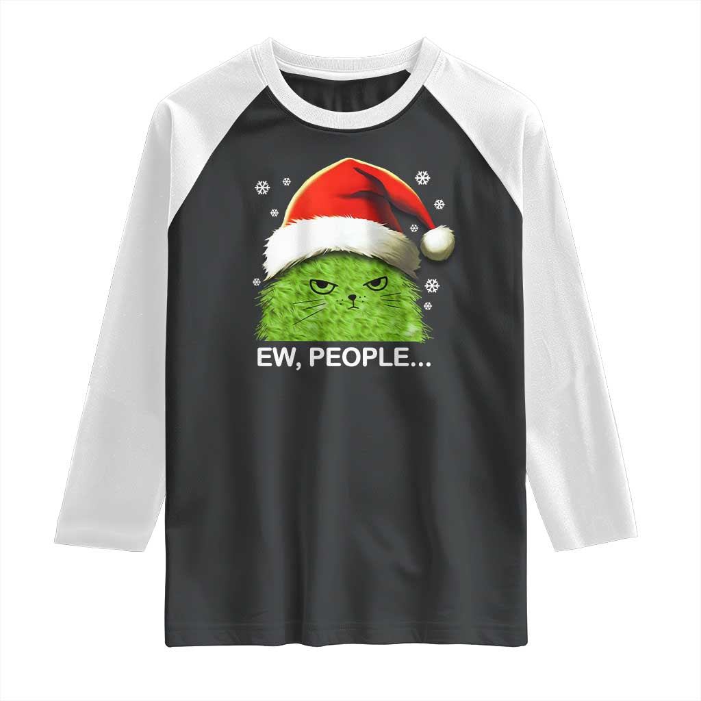 Christmas Cat Raglan Shirt Ew People Meowy Kitten Lovers TS10 Black White Print Your Wear