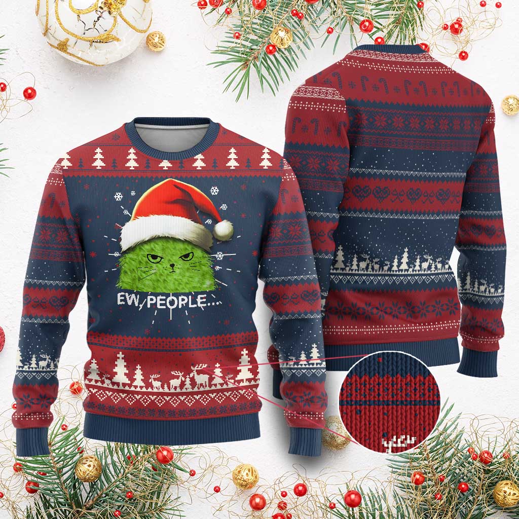 Xmas Cat Ugly Christmas Sweater Ew People Meowy Kitten Lovers TS10 Burgundy Print Your Wear
