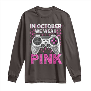 In October We Wear Pink Breast Cancer Awareness Long Sleeve Shirt Pink Ribbon Gaming Kids Boys Youth Video Game TS10 Dark Chocolate Print Your Wear