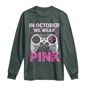 In October We Wear Pink Breast Cancer Awareness Long Sleeve Shirt Pink Ribbon Gaming Kids Boys Youth Video Game TS10 Dark Forest Green Print Your Wear