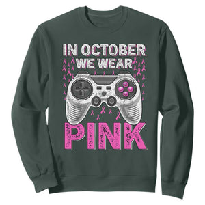 In October We Wear Pink Breast Cancer Awareness Sweatshirt Pink Ribbon Gaming Kids Boys Youth Video Game TS10 Dark Forest Green Print Your Wear