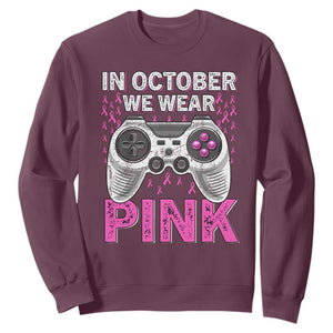 In October We Wear Pink Breast Cancer Awareness Sweatshirt Pink Ribbon Gaming Kids Boys Youth Video Game TS10 Maroon Print Your Wear