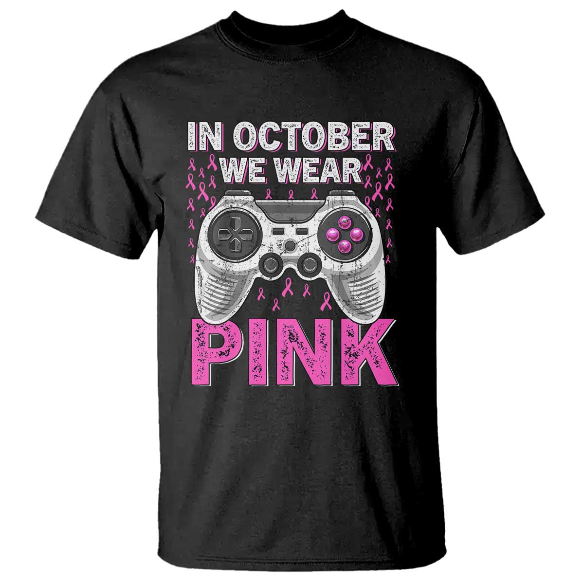 In October We Wear Pink Breast Cancer Awareness T Shirt Pink Ribbon Gaming Kids Boys Youth Video Game TS10 Black Print Your Wear