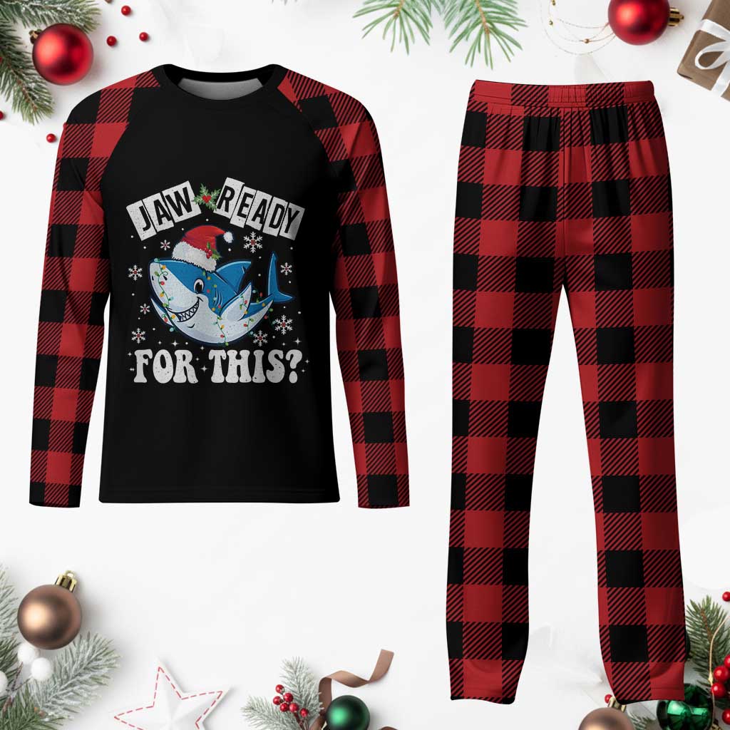 Funny Plaid Pajama Set Sharkmas Shark Lights Red Santa Hat Jaw Ready For This TS10 Buffalo Plaid Print Your Wear