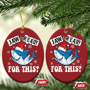 Funny Christmas Ornament Sharkmas Shark Lights Red Santa Hat Jaw Ready For This TS10 Oval Red Print Your Wear