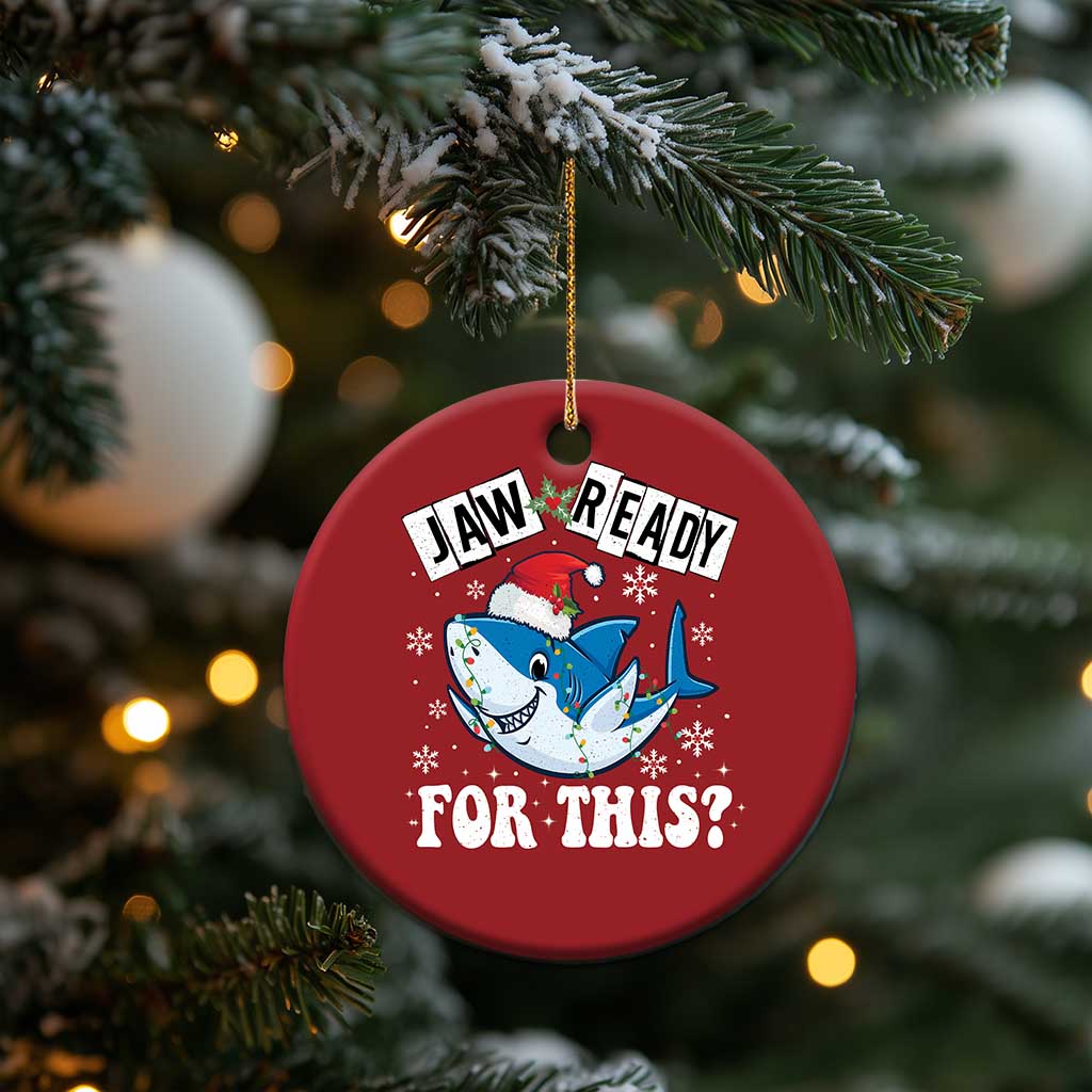 Funny Christmas Ornament Sharkmas Shark Lights Red Santa Hat Jaw Ready For This TS10 Print Your Wear