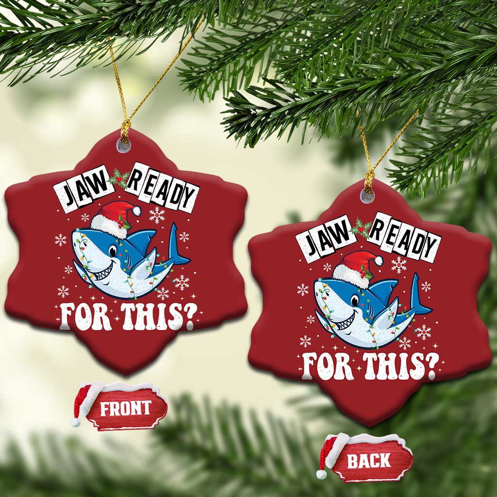 Funny Christmas Ornament Sharkmas Shark Lights Red Santa Hat Jaw Ready For This TS10 Snow Flake Red Print Your Wear