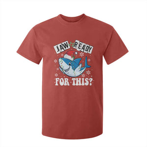 Funny Christmas T Shirt For Kid Sharkmas Shark Lights Red Santa Hat Jaw Ready For This TS10 Red Print Your Wear