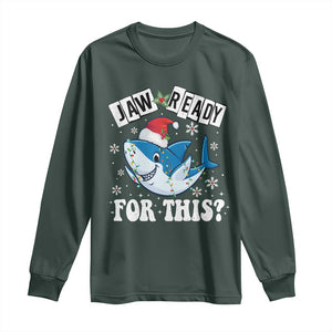 Funny Christmas Long Sleeve Shirt Sharkmas Shark Lights Red Santa Hat Jaw Ready For This TS10 Dark Forest Green Print Your Wear