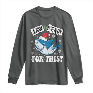 Funny Christmas Long Sleeve Shirt Sharkmas Shark Lights Red Santa Hat Jaw Ready For This TS10 Dark Heather Print Your Wear