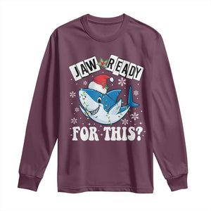 Funny Christmas Long Sleeve Shirt Sharkmas Shark Lights Red Santa Hat Jaw Ready For This TS10 Maroon Print Your Wear