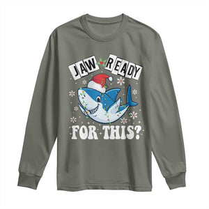 Funny Christmas Long Sleeve Shirt Sharkmas Shark Lights Red Santa Hat Jaw Ready For This TS10 Military Green Print Your Wear