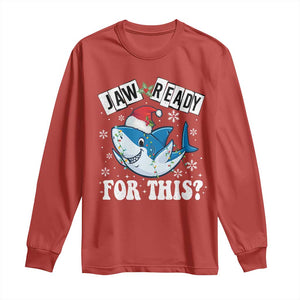 Funny Christmas Long Sleeve Shirt Sharkmas Shark Lights Red Santa Hat Jaw Ready For This TS10 Red Print Your Wear