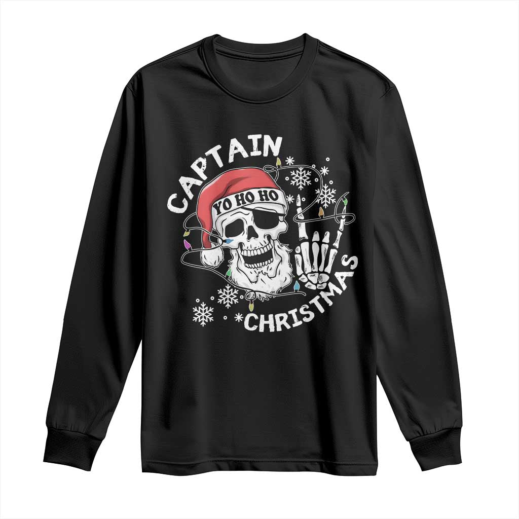 Pirate Christmas Long Sleeve Shirt Skull Skeleton Lights Pirates Caribbean Cruise TS10 Black Print Your Wear