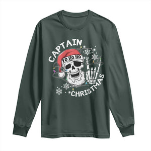 Pirate Christmas Long Sleeve Shirt Skull Skeleton Lights Pirates Caribbean Cruise TS10 Dark Forest Green Print Your Wear