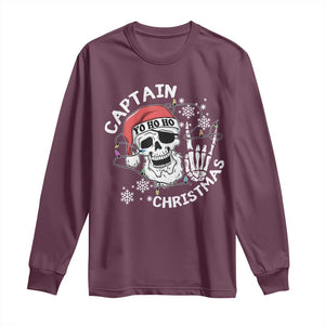 Pirate Christmas Long Sleeve Shirt Skull Skeleton Lights Pirates Caribbean Cruise TS10 Maroon Print Your Wear