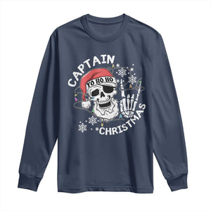 Pirate Christmas Long Sleeve Shirt Skull Skeleton Lights Pirates Caribbean Cruise TS10 Navy Print Your Wear