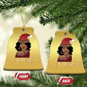 Black Santa African American Xmas Christmas Ornament Sassy Afro Queen Black Woman TS10 Bell Flake Gold Print Your Wear