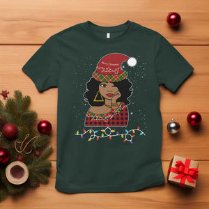 Black Santa African American Christmas T Shirt Sassy Afro Queen Black Woman TS10 Dark Forest Green Print Your Wear