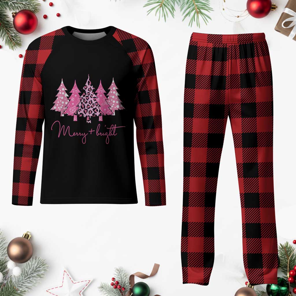 Christmas Pink Plaid Pajama Set Leopard Print Trees TS10 Buffalo Plaid Print Your Wear