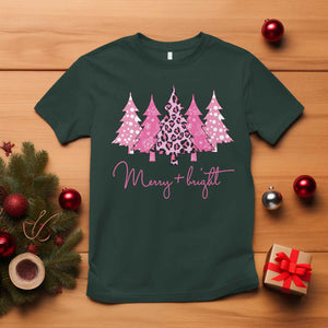 Pink Christmas T Shirt Leopard Print Trees TS10 Dark Forest Green Print Your Wear