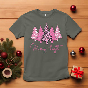 Pink Christmas T Shirt Leopard Print Trees TS10 Military Green Print Your Wear