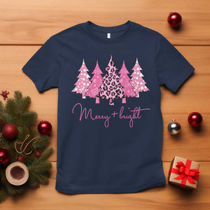 Pink Christmas T Shirt Leopard Print Trees TS10 Navy Print Your Wear