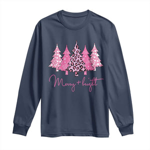 Pink Christmas Long Sleeve Shirt Leopard Print Trees TS10 Navy Print Your Wear