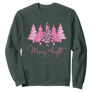 Pink Christmas Sweatshirt Leopard Print Trees TS10 Dark Forest Green Print Your Wear