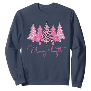 Pink Christmas Sweatshirt Leopard Print Trees TS10 Navy Print Your Wear