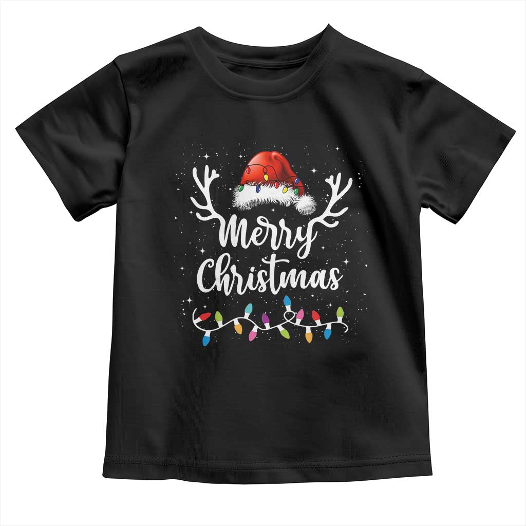 Merry Christmas Baby Shirt Lights Red Santa Hat Xmas Family Matching TS10 Black Print Your Wear