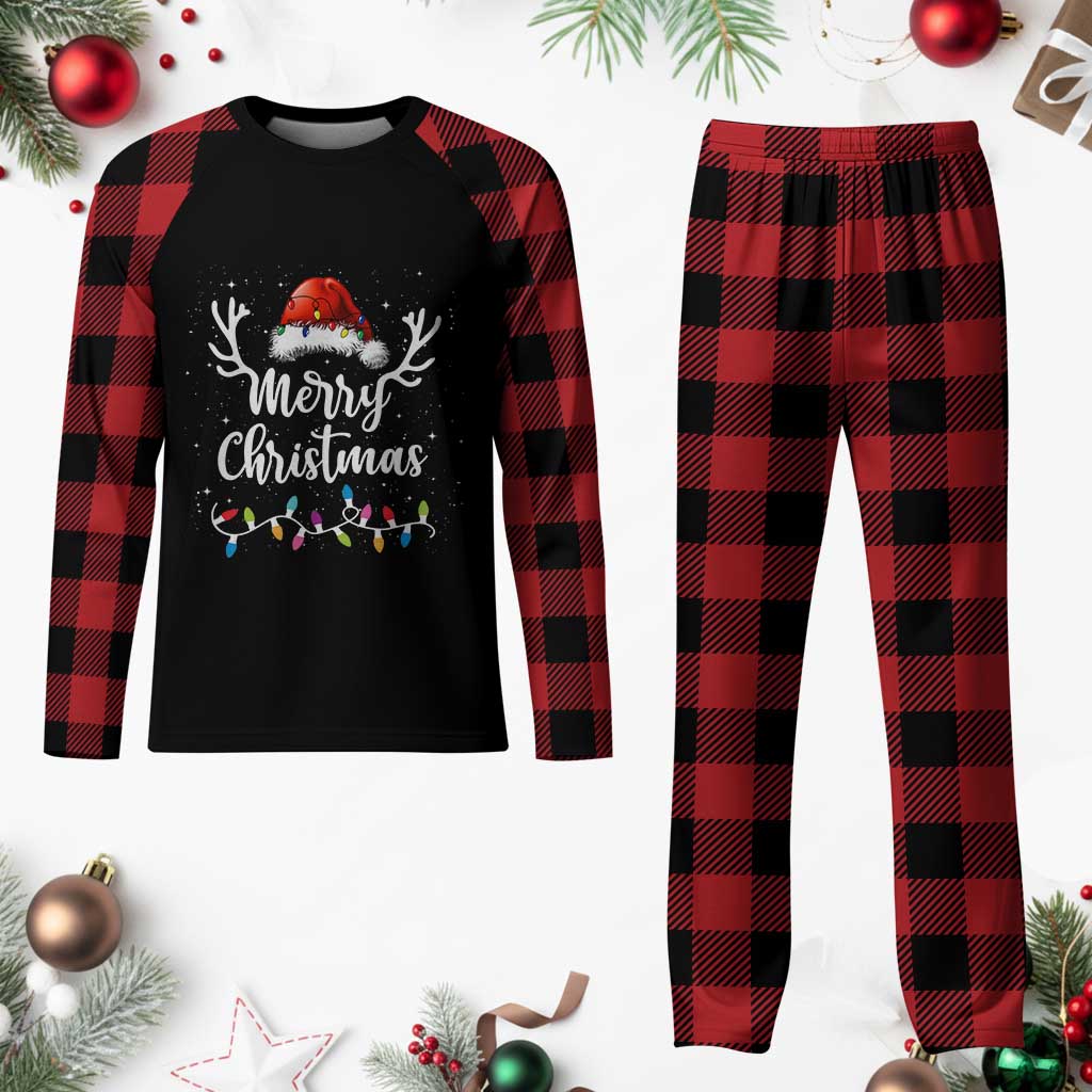 Merry Christmas Plaid Pajama Set Lights Red Santa Hat Xmas Family Matching TS10 Buffalo Plaid Print Your Wear