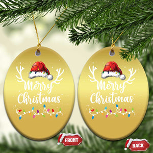 Merry Christmas Christmas Ornament Lights Red Santa Hat Xmas Family Matching TS10 Oval Gold Print Your Wear