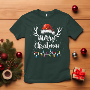 Merry Christmas T Shirt Lights Red Santa Hat Xmas Family Matching TS10 Dark Forest Green Print Your Wear