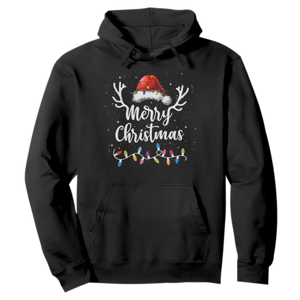Merry Christmas Hoodie Lights Red Santa Hat Xmas Family Matching TS10 Black Print Your Wear